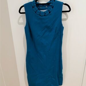 Diane Von Furstenberg Teal Sheath Dress with Braided Neckline
